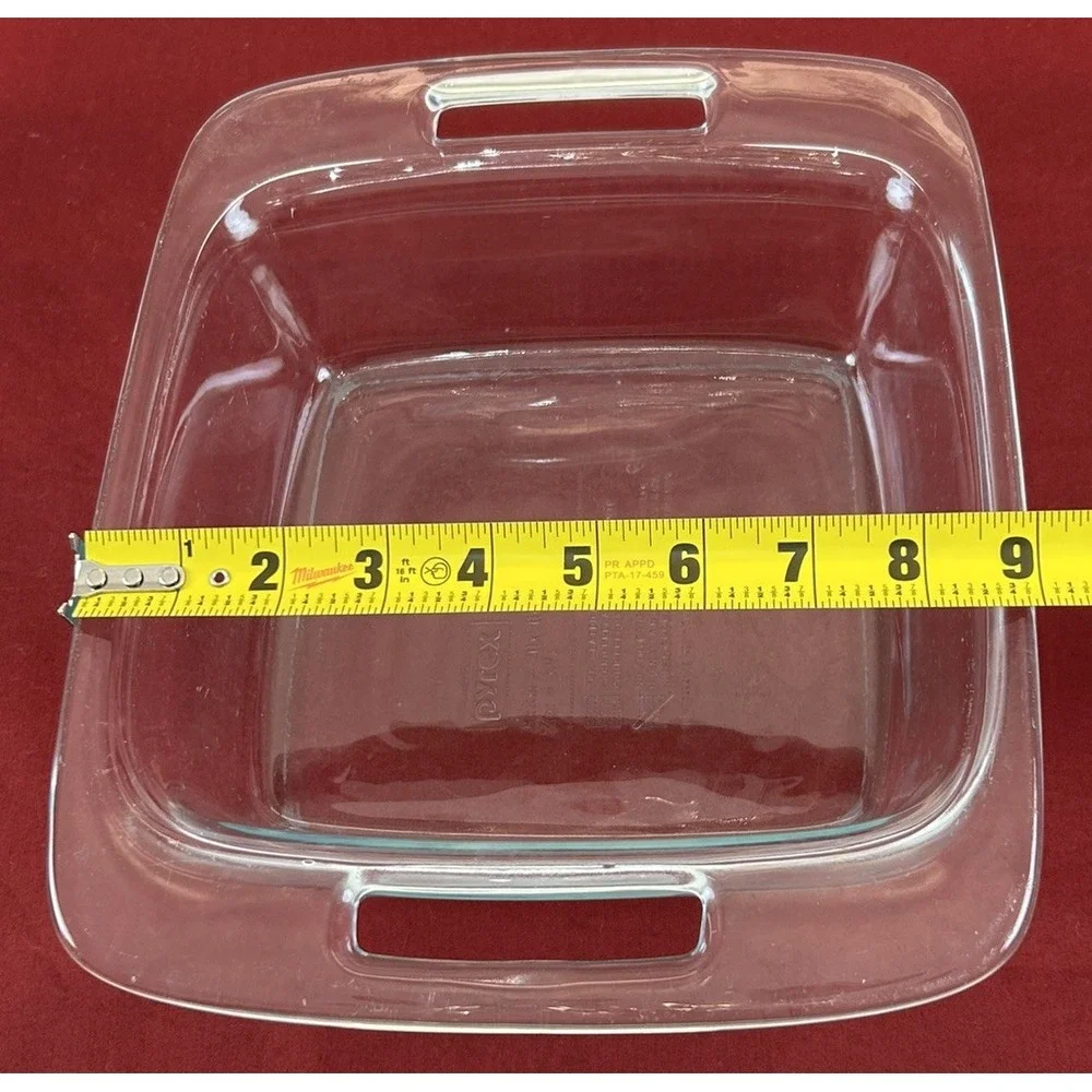Vintage Pyrex C222 Clear 2 Qt 8 x 8 Casserole Square Baking Pan w/ Handles EUC